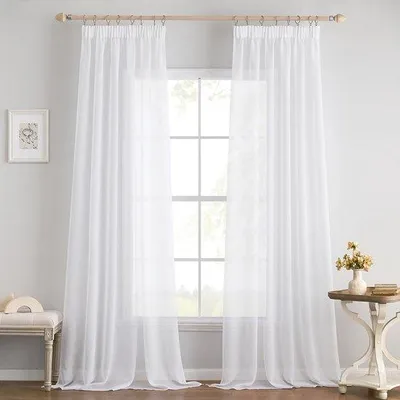 Obrázek produktu pro Unyqoos® Sada 2 záclon, bílá, 140 x 245 cm – průsvitné polyesterové záclony s volánovou páskou, vhodné do obývacího pokoje a ložnice