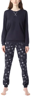 Produktbild von Merry Style Damen Schlafanzug Zweiteiler lang Pyjama Langarm Lange Hose mit Muster MS10-168 (Marineblau (Silberne Sterne), S)