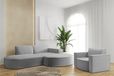 Productafbeelding van Bankstel, 2-delig: fauteuil en hoekbank PALMA XS, bekleding Ascot, kleur taupe. Voetbank, rechts