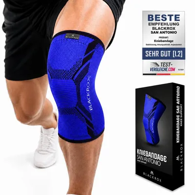 Produktbild von BLACKROX Sport Kniebandage SAN ANTONIO V4 Kniestütze Damen Knie Bandage Herren Meniskus Joggen laufen Kompression Knieschoner, Blau, Gr. S