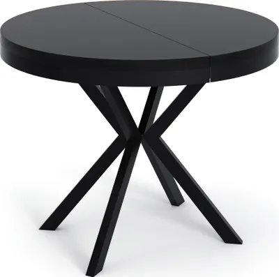 Produktbild von Runder Ausziehbarer Esstisch - Loft Style Tisch mit Metallbeinen - 100 bis 180 cm - Industrieller Tisch für Wohnzimmer - Kompakt - 100 cm - Schwarz