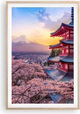 Produktbild von Gerahmtes Poster - Rahmen in heller Eiche - Fuji Choreito Pagode - 61x91,5 cm - Wand Bild - Wanddeko - Wandbilder - Kunstposter - Wandposter - Bilderrahmen - Bilder - Kunstdruck - P2NPA61x91-4547