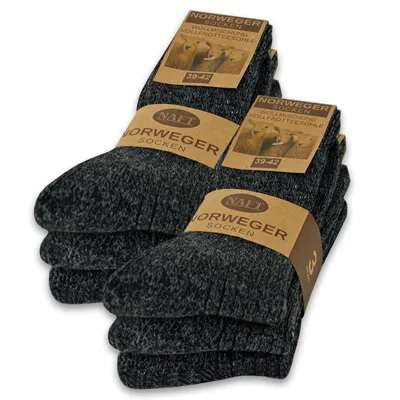 Produktbild von 6 Paar Norweger Socken mit Wolle Damen & Herren Wintersocken Schwarz Grau Anthrazit 10500 - Antrazit 43-46