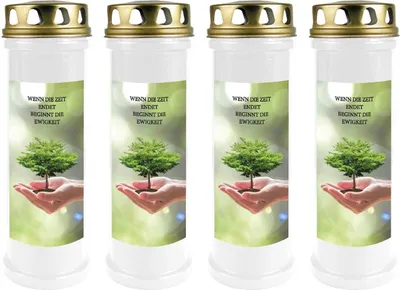 Obrázok produktu pre Hrobová sviečka biela 4-pack, doba horenia: 100 hodín ( každá sviečka ), motív: strom