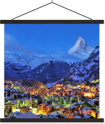 Produktbild von MuchoWow® Textilposter Sonnenaufgang über dem Schweizer Matterhorn in Zermatt 90x90 cm mit schwarzem Rahmen - Magnetisches