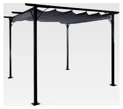 Produktbild von Pergola mit Schiebedach, Gartenpavillon, stabiles 6cm-Gestell - 3x3m grau