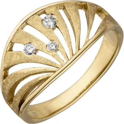 Produktbild von Ring aus 585 Gold Gelbgold teil-eismatt 3 Brillanten 0,10 Ct. Bogen-Muster Damen Innenumfang 58mm Ø18.5mm