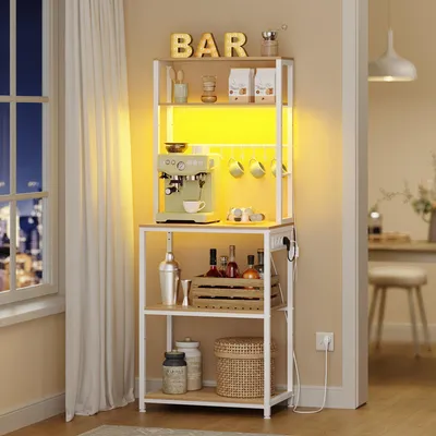 Produktbild von VASAGLE Küchenregal mit LED-Beleuchtung, Standregal mit Steckdosen, 8 Haken