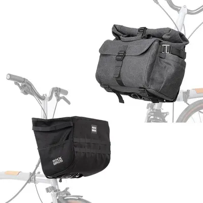 Image de Lot de sacoches pour vélo pliable ROCKBROS pour Brompton : sacoche de guidon, sacoche de panier et sacoche avant, 9,5–16 L, noir