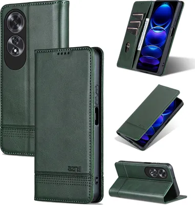 Produktbild von Leder Hülle für Oppo A60 4G, Klapphüllen Brieftasche Magnetverschluss Ständer Schutzhülle Grün