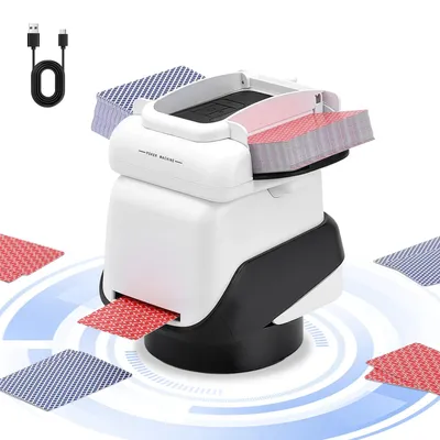 Produktbild von Automatischer Kartenmischer - Elektrische Poker-Dealer-Maschine - 4 Decks - 8 Spielermodi - Verstellbarer Geber - Für Texas Hold'em, Blackjack, UNO - Weiß