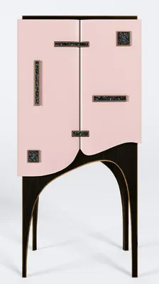 Obrázok produktu pre Casa Padrino luxusná barová skrinka ružová / čierna / mosadz 48 x v. 134 cm - Vinotéka z masívneho dreva s 2 dvierkami - Barový nábytok - Hotelový nábytok - Luxusný nábytok