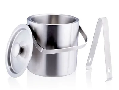 Produktbild von EISEIMER mit Deckel Eiszange Tragegriff 1,2L aus Edelstahl doppelwandig Eiskühler Eiswürfelbehälter Eiswürfelkühler Eiskübel 67