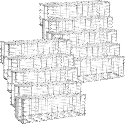 Obrázek produktu pro SONGMICS 10 x gabion 100 x 30 x 30 cm velikost ok 10 × 5 cm pro opěrné zdi zahradní plot gabionová zeď kamenná zeď pilíř pozinkovaný GGB033