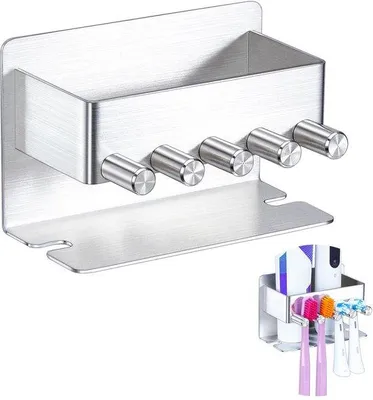 Produktbild von GGQ Zahnbürstenhalter für die Wand – Halterung für elektrische Zahnbürsten ohne Bohren, Bürstenkopfhalter aus Edelstahl, Zahnbürstenhalter für das Badezimmer, selbstklebender Zahnbürstenhalter, Zahnpastaständer
