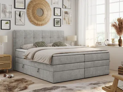 Produktbild von Boxspringbett mit Kopfteil und Topper, Polsterbett - LUKA-KING - 200x200cm - Hellgrau - H4