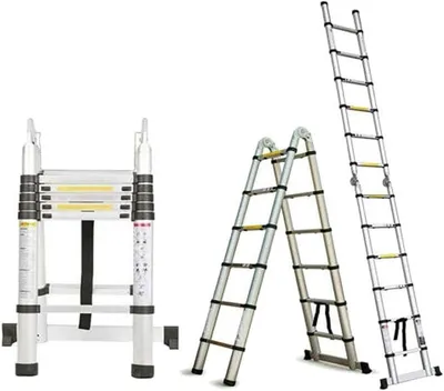 Imagen del producto de 3,8 metros (1,9 + 1,9 m). Escalera plegable de aluminio con estructura en A, extensible. Escalera telescópica portátil, ideal para uso doméstico, en oficinas, para bricolaje y trabajos de construcción. Capacidad de carga: 150 kg