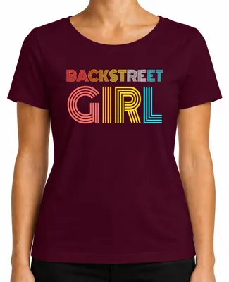 Productafbeelding van Backstreet Boys-fan, T-shirt voor dames, met opdruk over een boygroup uit de jaren '90, met een humoristische/sarcastische boodschap, kleur: bordeauxrood, maat: L