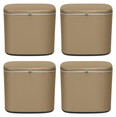 Produktbild von Hängender Mülleimer 4er Set - 5L Abfalleimer mit Deckel - Wandmontiert für Schrank/Spüle - Rechteckig - Edelstahl/PP - Gold