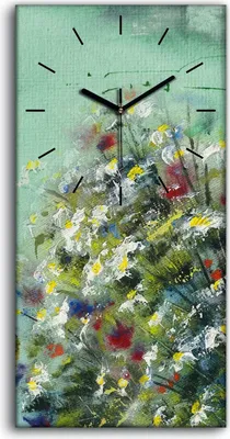 Produktbild von Dekor Leinwand Uhr Wandbilder Kunstdruck 30x60 Foto Abstrakte Malerei mit Blumen - schwarze Hände