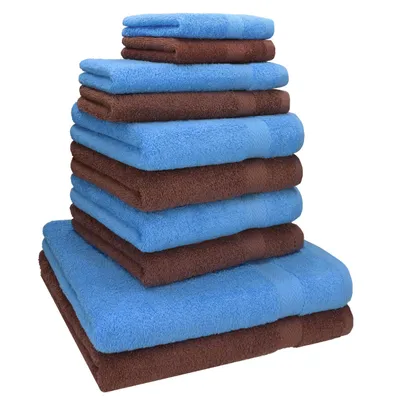 Produktbild von Betz 10-tlg. Handtuch-Set PREMIUM CLASSIC 2 Duschtücher 4 Handtücher 2 Gästetücher 2 Seiftücher  Farbe: hellblau & nussbraun
