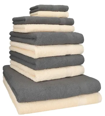 Produktbild von Betz 10-tlg. Handtuch-Set PREMIUM CLASSIC 2 Duschtücher 4 Handtücher 2 Gästetücher 2 Seiftücher  Farbe: beige & anthrazitgrau