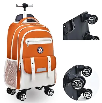 Immagine prodotto di Valigie con rotelle per bambine e adolescenti, zaino da viaggio, borsa da viaggio con cerniera, colore arancione