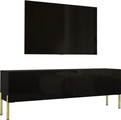 Obrázok produktu pre TV skrinka: matná čierna so zlatými nohami, 140 x 52 x 32 cm