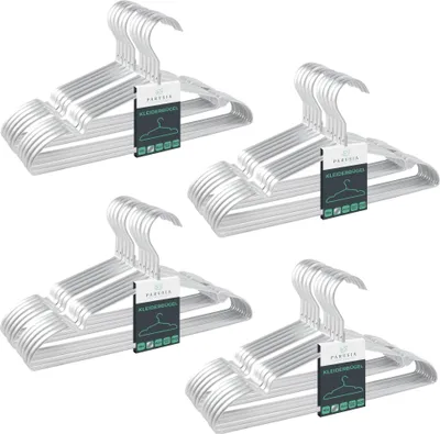Produktbild von 40x Parusia Kleiderbügel silber,  42cm breit, 1cm stark, Kleiderbügel Metall rostfrei, formstabil, zur platzsparenden Kleideraufbewahrung & Organisation von Kleiderschrank, Kleiderständer 40 Stück