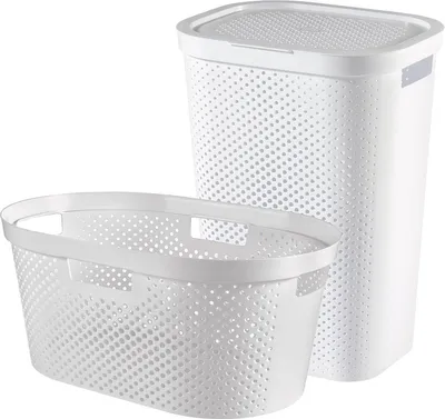 Produktbild von Curver Infinity Dots Wäschebox 60 L + Wäschekorb 40 L – Set, weiß, Kunststoff recycelt