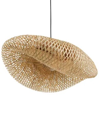Produktbild von BELIANI Hängeleuchte Naturfarben Bambusholz Geflochten Gewellt Wellenform Langes Kabel Boho-Stil Beleuchtung Leuchte Esszimmer Schlafzimmer Wohnzimmer