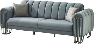 Produktbild von Villa Möbel Sofa Bloom Grau 3-Sitzer Relax- und Bettfunktion, pflegeleichter Mikrofaser Samtstoff, inkl. Kissen