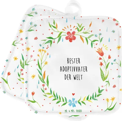 Produktbild von Mr. & Mrs. Panda Topflappen Adoptivvater - Geschenk, Geburtstag, Eltern, Papa, Set, Papi, Bester, Doppel, Kochlappen, topfhalter, Topfuntersetzer