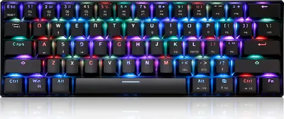 Zdjęcie produktu dla Mechaniczna klawiatura do gier MOTOSPEED CK61 RGB Niebieska klawiatura przełączana OUTMU 61 klawiszy Anti-Ghosting z podświetleniem do gier Czarny
