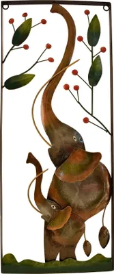 Produktbild von Wanddeko Elefant Wandbild Metall Deko Bild Elefanten Paar Kind Blume Wandschmuck