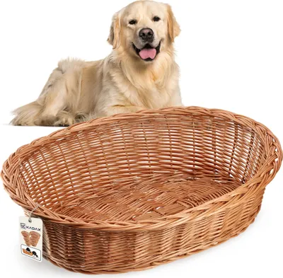 Image de KADAX lit pour chiens et chats en osier, lit pour animaux domestiques en couleur naturelle, lit pour chiens (22x90x70cm)