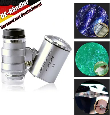Produktbild von 60 Fach Lupe Mikroskop Taschenmikroskop Taschenlupe Juwelierlupe Schmuck Jewelers Mikroskop Vergrößerungsglas Einstellbare Lupe mit UVwährungdetektor und Fluoreszenz