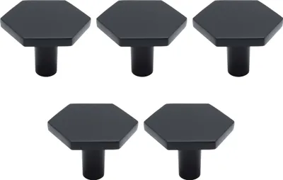 Immagine prodotto di Natural Goods Berlin Maniglia per mobili HEXAGON, pomolo per mobili, maniglia per armadi, pomolo per cassetti e porte, nero, 5 pezzi