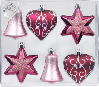 Produktbild von Weihnachtskugeln Formen dekoriert Kunststoff 9cm 6er Set Berry Kiss
