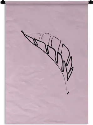 Produktbild von MuchoWow® Wandteppich Wandbehang Blatt - Rosa - Strichzeichnung 60x90 cm Tapisserie Dekoration Wandtuch - Foto-Teppich - Abwaschbar