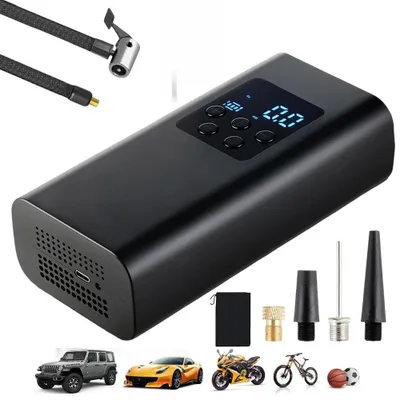 Produktbild von Akku-Luftpumpe für Auto, Motorrad, Fahrrad und Sportbälle, digitaler Reifenkompressor mit Auto-Stopp und LED-Notlicht