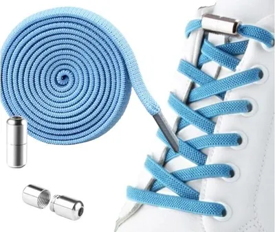 Produktbild von Elastische blaue Schnürsenkel ohne Bindung mit Metallschnalle, 100 cm, 2 Stk