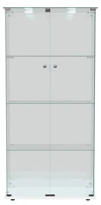 Image de Vitrine en verre - Vitrine d'exposition en verre - 163 x 78,5 x 35 cm - 4 étagères en verre - 2 portes avec serrure - Structure en métal - Blanche