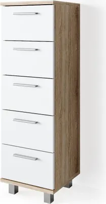 A tall, narrow cabinet with five drawers, shown from a side-angle against a white background.