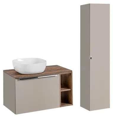Produktbild von Waschtisch und Hängesäule 80cm Éros mit 1 Schublade, Taupe