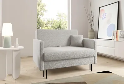 Produktbild von LIKMA Mara Schlafsofa 2-Sitzer 128x98x107 cm Weiß ausklappbar mit Bettfunktion 110x188 cm Sofa mit Stauraum und Kissen