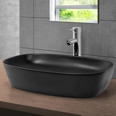 Zdjęcie produktu dla Umywalka LuxeBath Kwadratowa umywalka nablatowa, 60,5x38,5x14 cm, czarny mat, wykonana z ceramiki