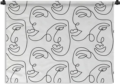 Produktbild von MuchoWow® Wandteppich Wandbehang Strichzeichnungen - Muster - Schwarz und Weiß 60x45 cm Tapisserie Dekoration Wandtuch - Das Schlafzimmer