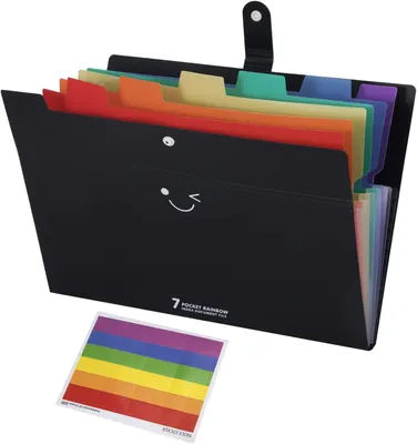 Imagen del producto de Organizador de documentos A4 con 7 compartimentos, de plástico, con etiquetas de colores, ideal para oficina y escuela