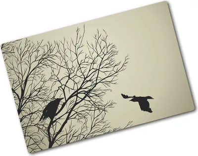 Produktbild von Tulup Glas Herdabdeckplatte - 80x52 cm - Glaskeramikkochfeld-Abdeckung Spritzschutz Glasabdeckplatte - Einteilig - Tiere - Krähen auf dem Baum - Beige